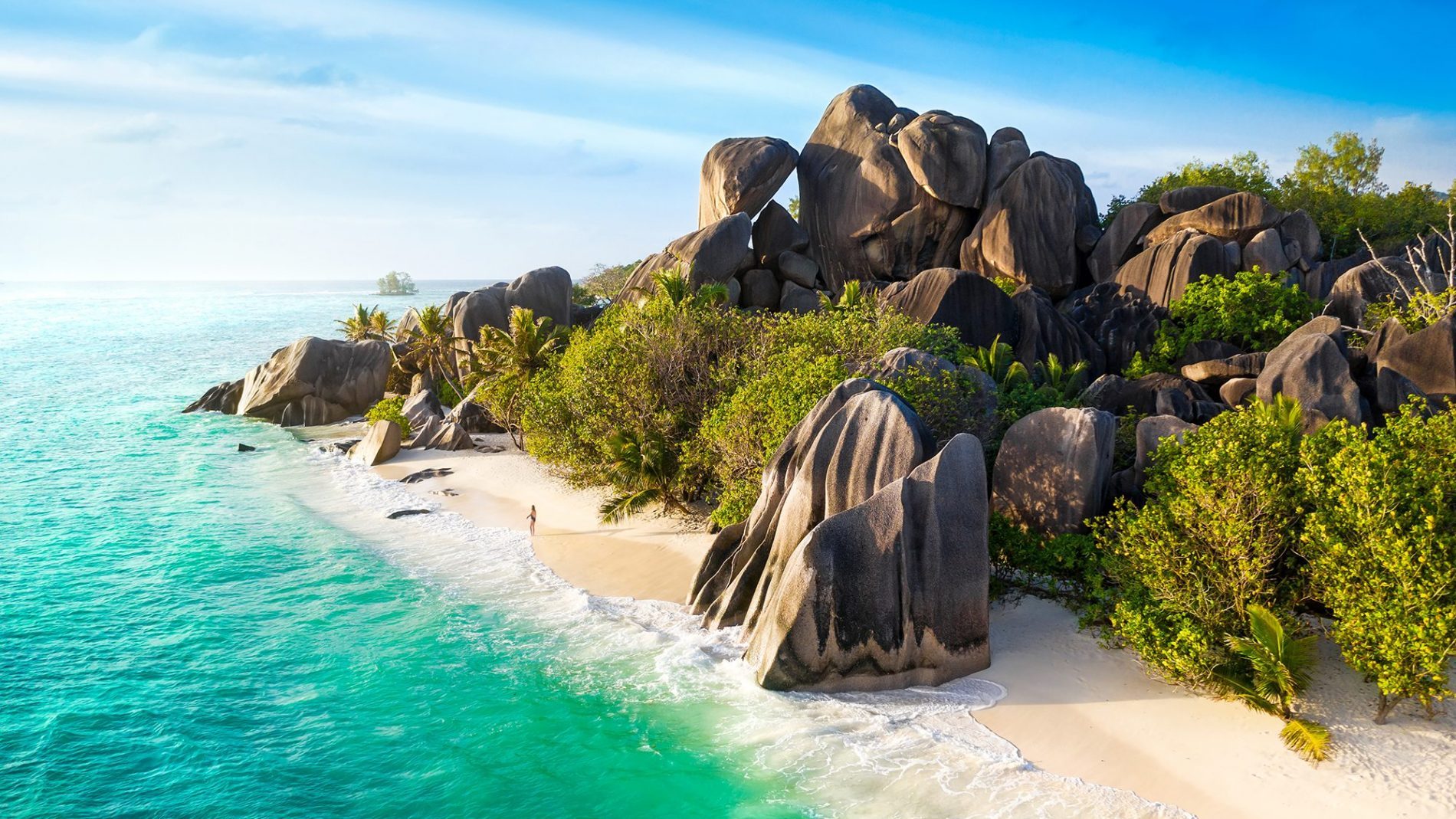 Paradise beach on the island of La Digue in the Seychelles. Anse